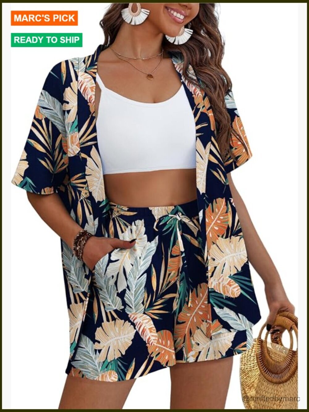 Women's 2 Piece Hawaiian Outfit Swimsuit Cover Up Kimono Beach Set with Shorts